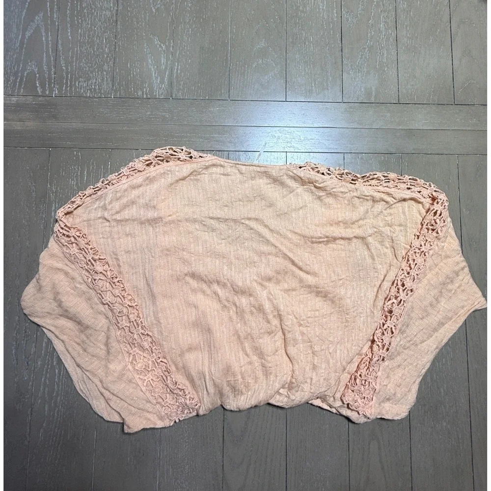 Free People Top Womens Small Peach Crochet Lace Surplice Wrap Relaxed Boho